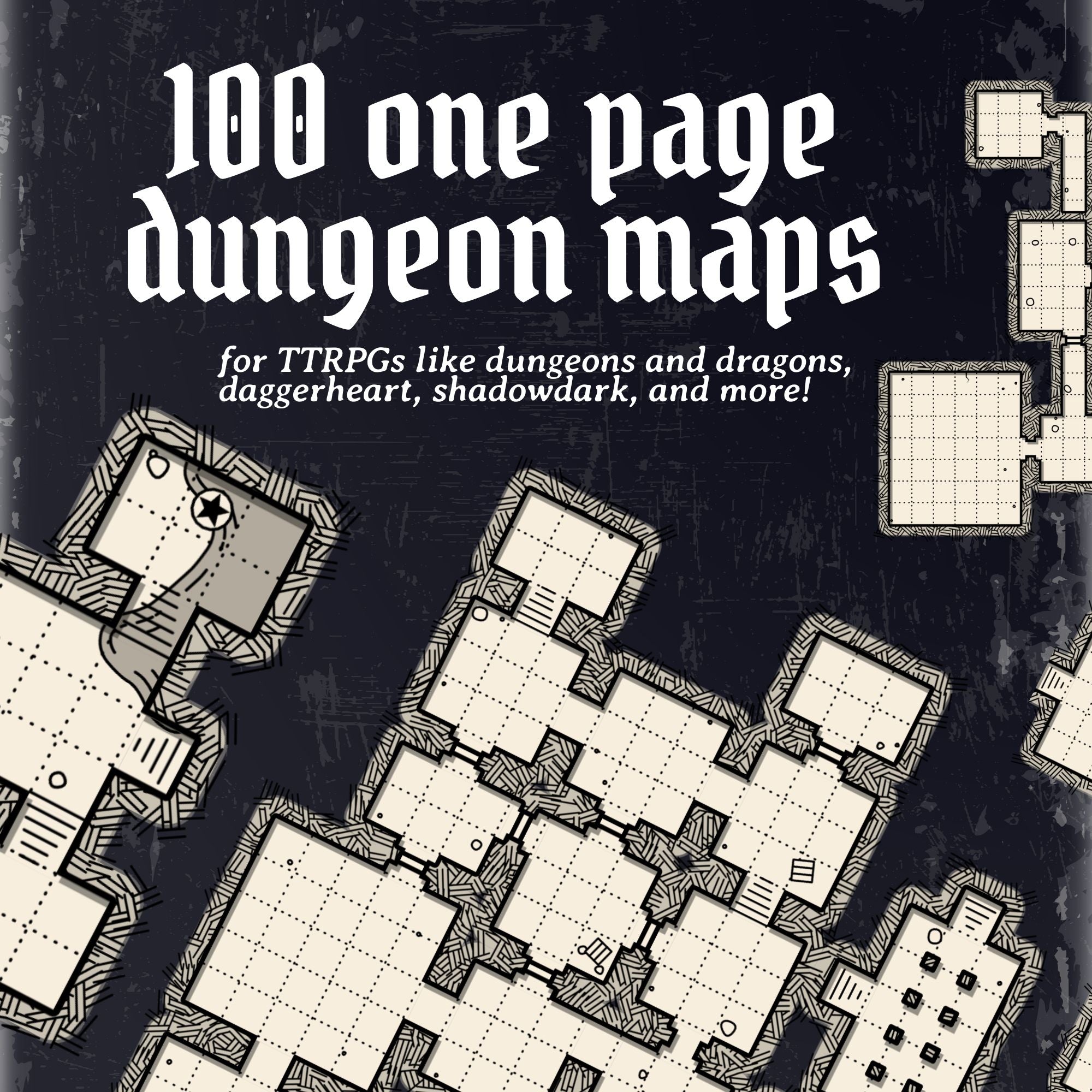 100 One-Page Dungeon Maps – Vintage-Style Dungeon Maps for D&D, Daggerheart, Shadowdark & More