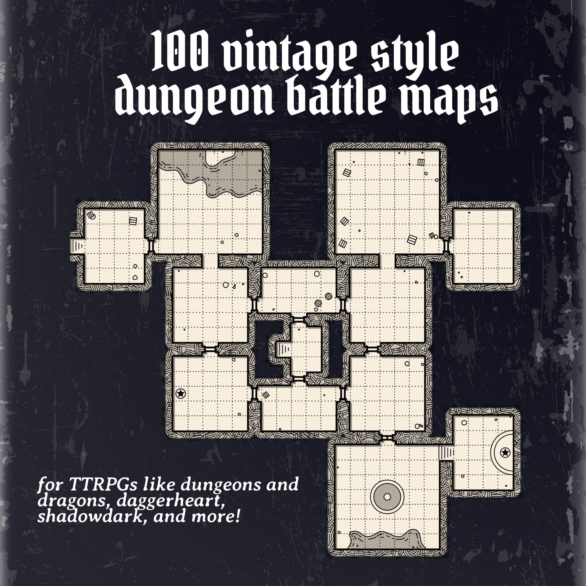 100 One-Page Dungeon Maps – Vintage-Style Dungeon Maps for D&D, Daggerheart, Shadowdark & More