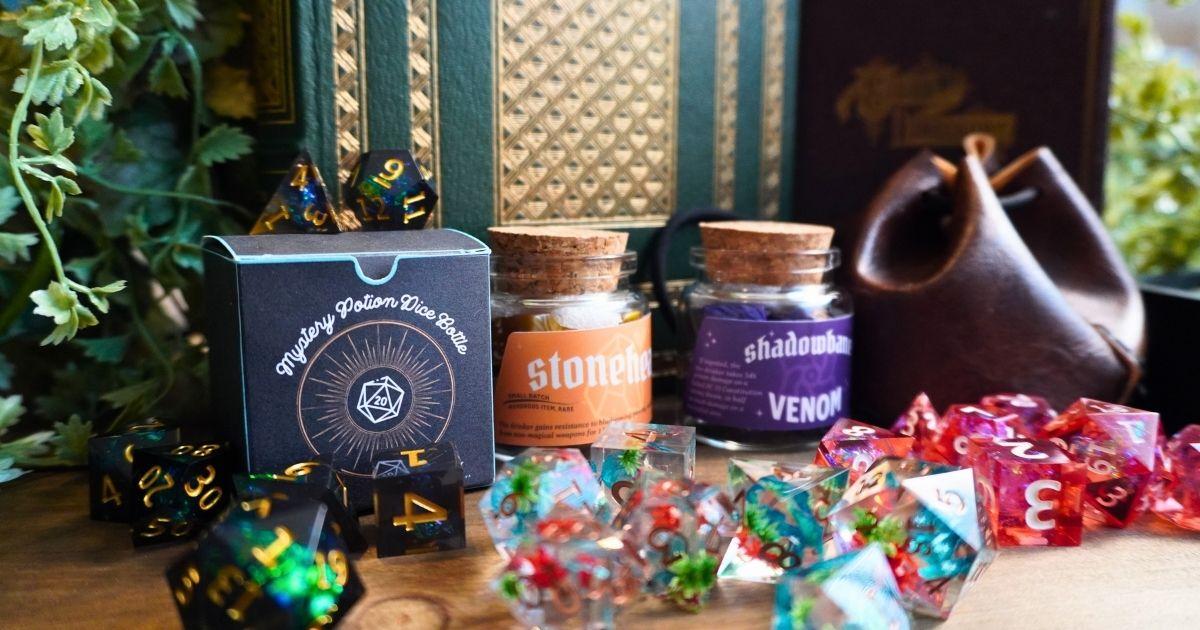 Dice Arcana monthly dice subscription box — themed polyhedral dice set