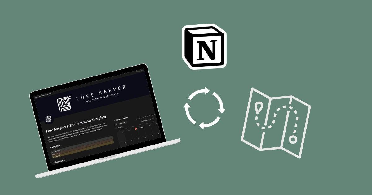 DnD worldbuilding template in Notion — Lorekeeper worldbuilding databases for factions, locations, and lore