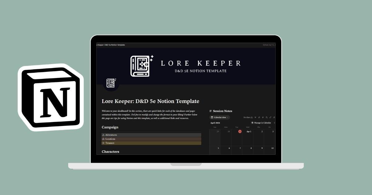 Lorekeeper D&D 5e Notion Template — best Notion template for DnD