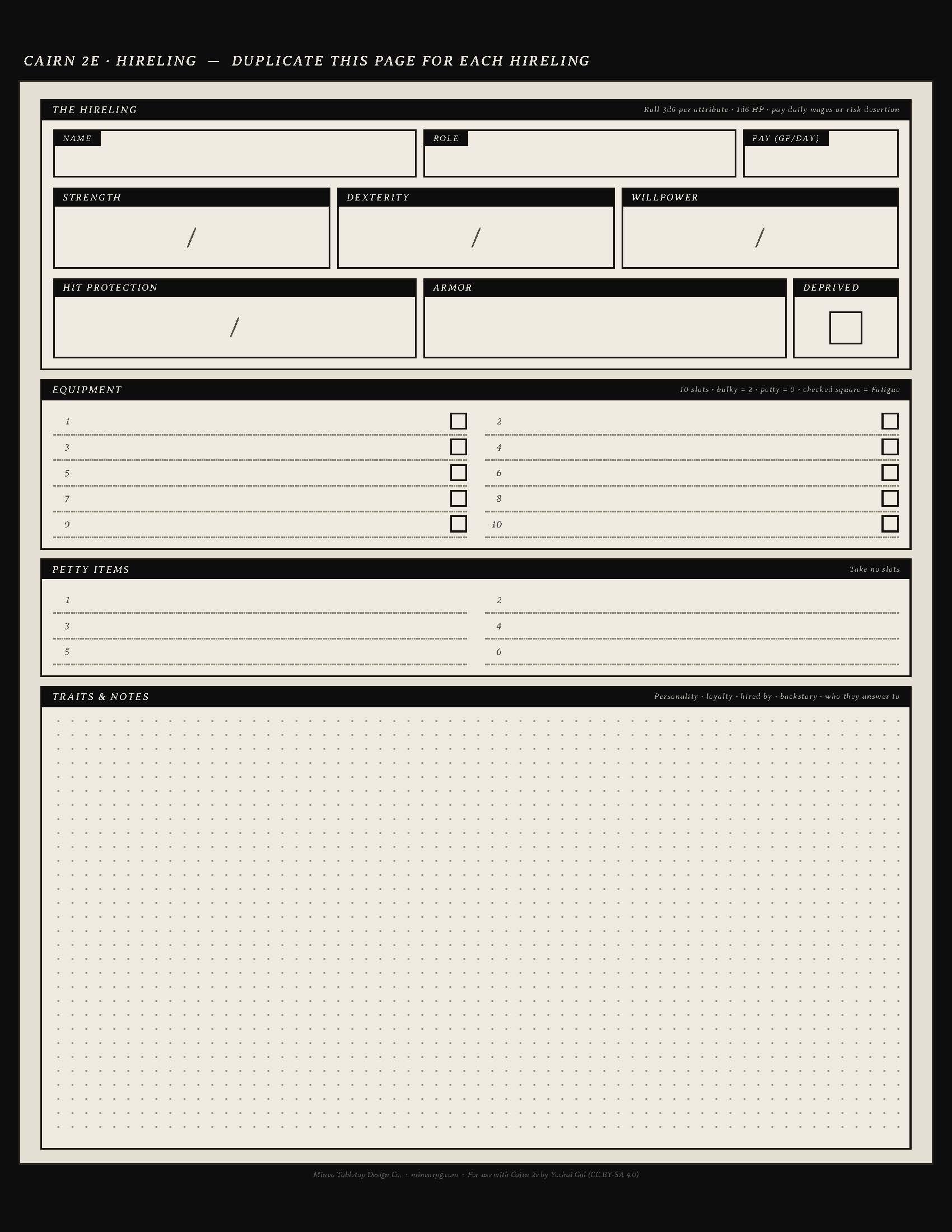 Cairn 2e character sheet preview