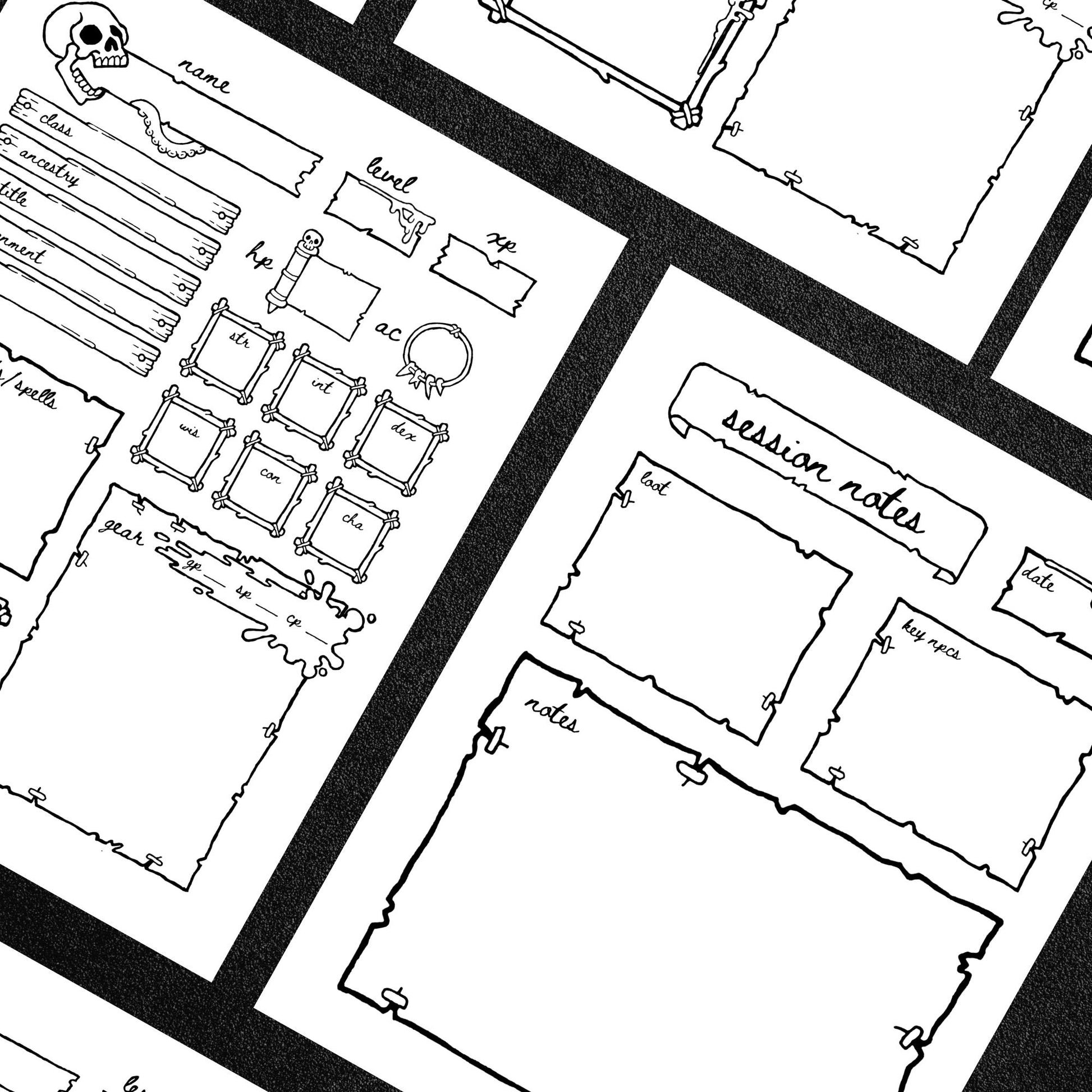 Shadowdark Skull Character Sheet and Session Notes