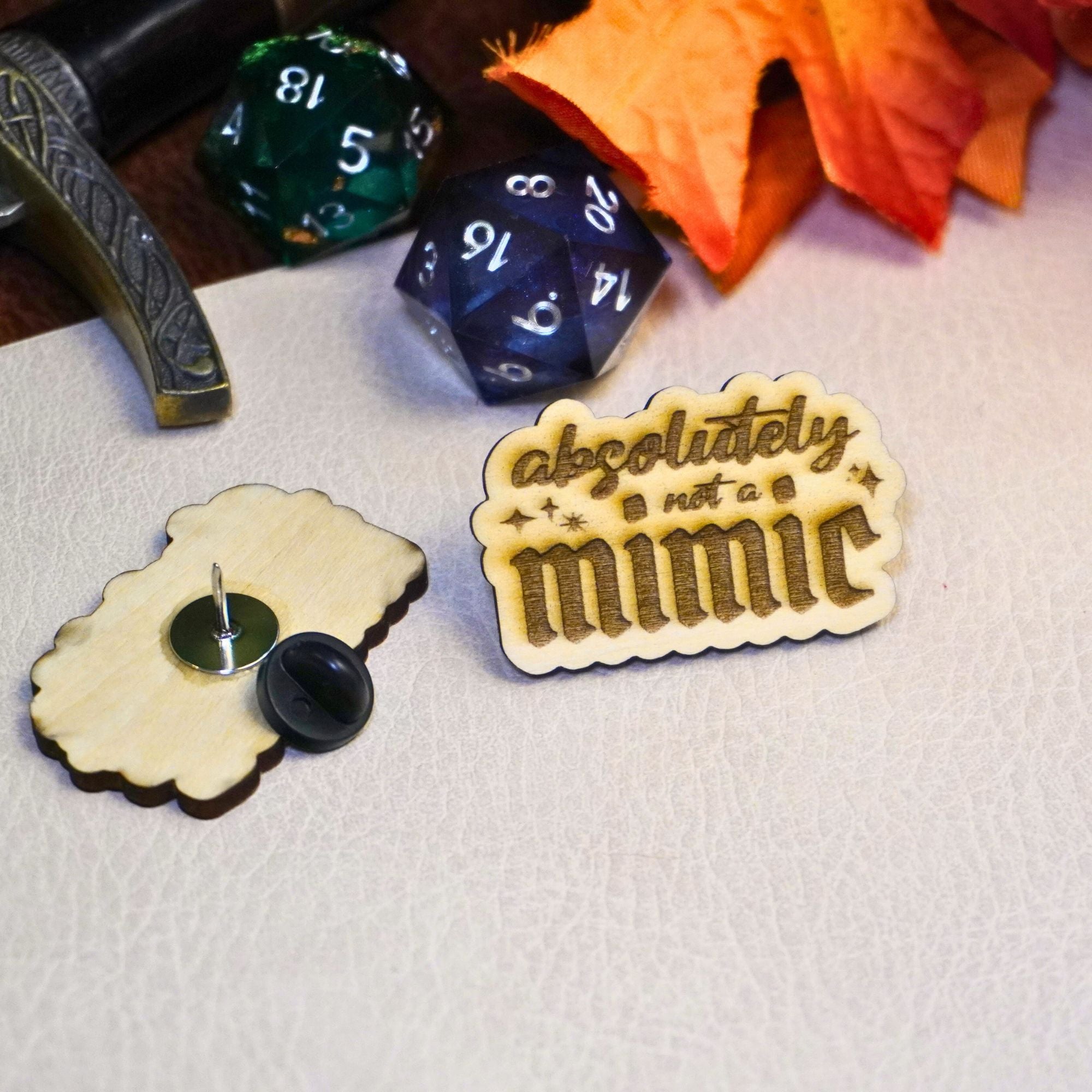 Absolutely Not a Mimic Wooden Pin