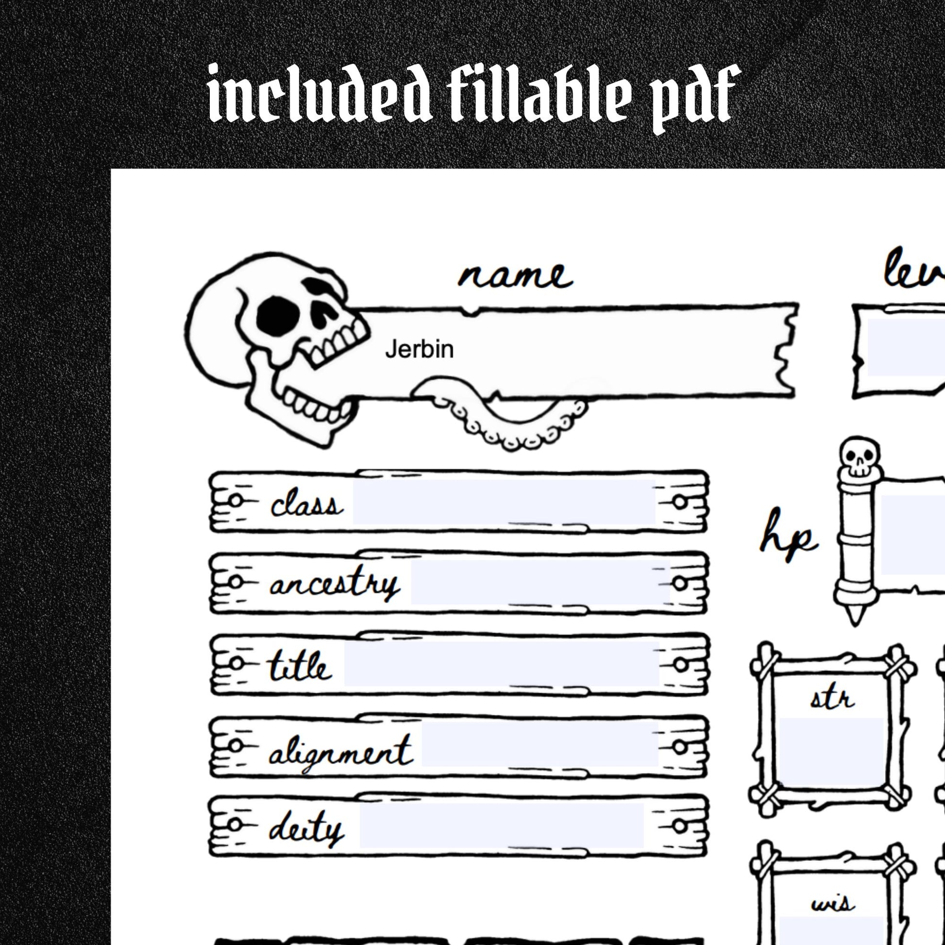 Shadowdark Skull Character Sheet and Session Notes