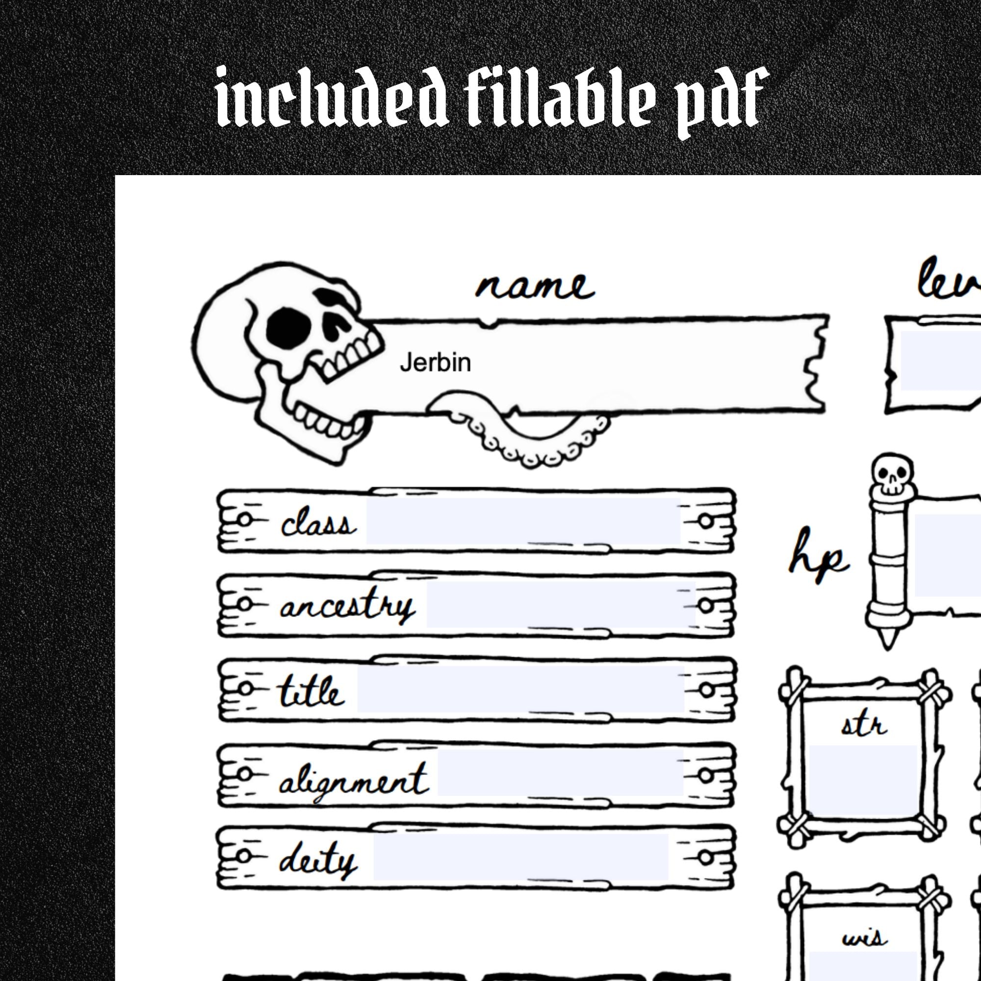 Shadowdark Skull Character Sheet and Session Notes