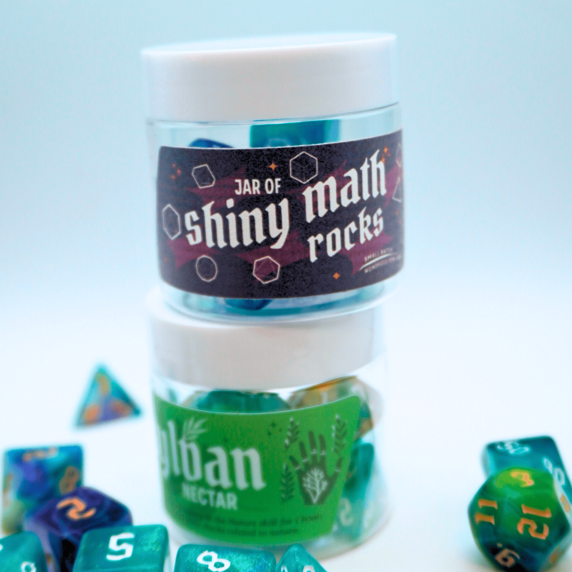 Fragments of Fate: Mystery Dice Bottle Set, 7 RPG Dice Set of 7 Polyhedral with Plastic Bottle and Special Label, for Tabletop Role Playing Games Like Dungeons and Dragons