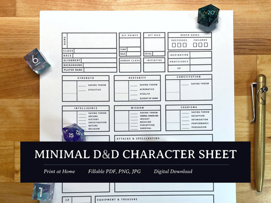 Minimal D&D 5e Character Sheet – Minva Tabletop Design Co