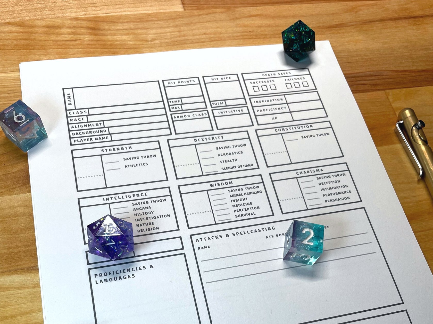 Minimal D&D 5e Character Sheet – Minva Tabletop Design Co