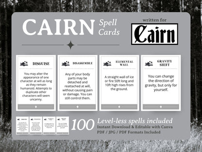 Cairn RPG Spell Cards