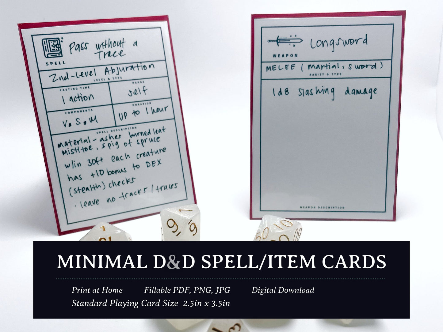 Minimal Spell and Item Cards (5e)