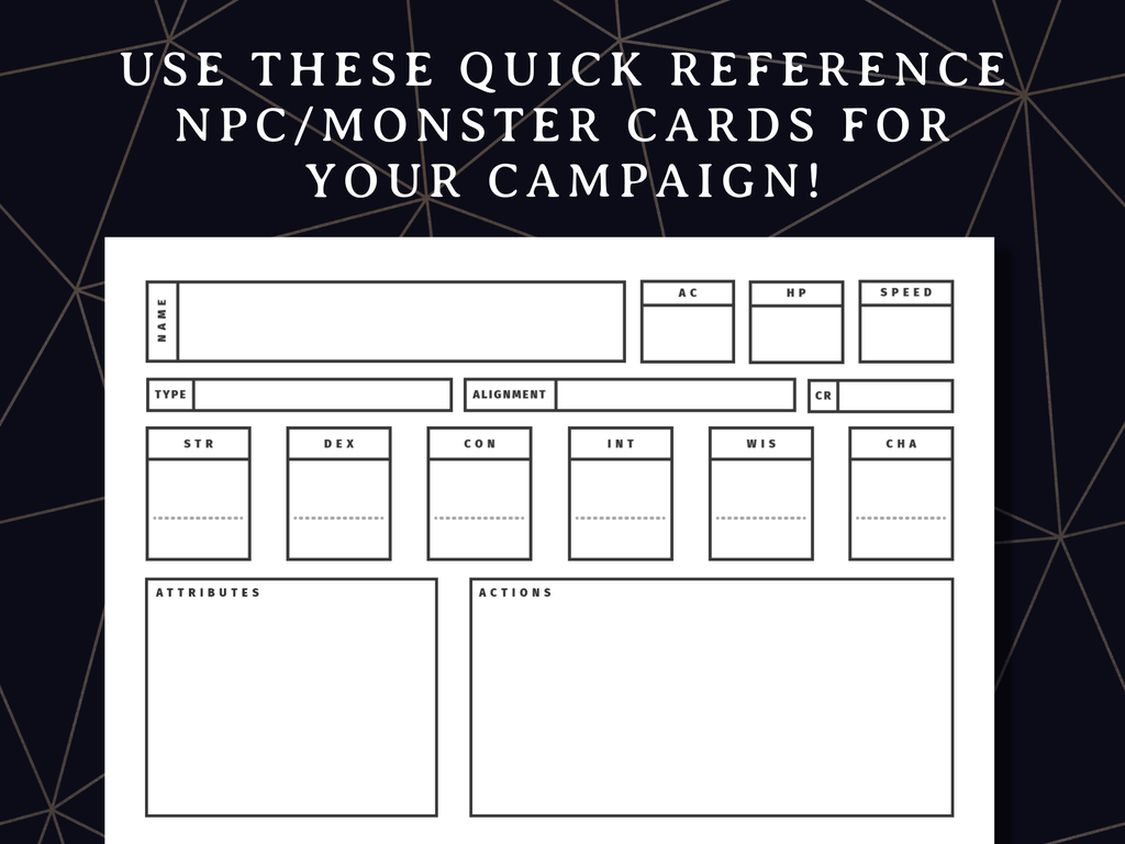 NPC and Monster Cards (5e)