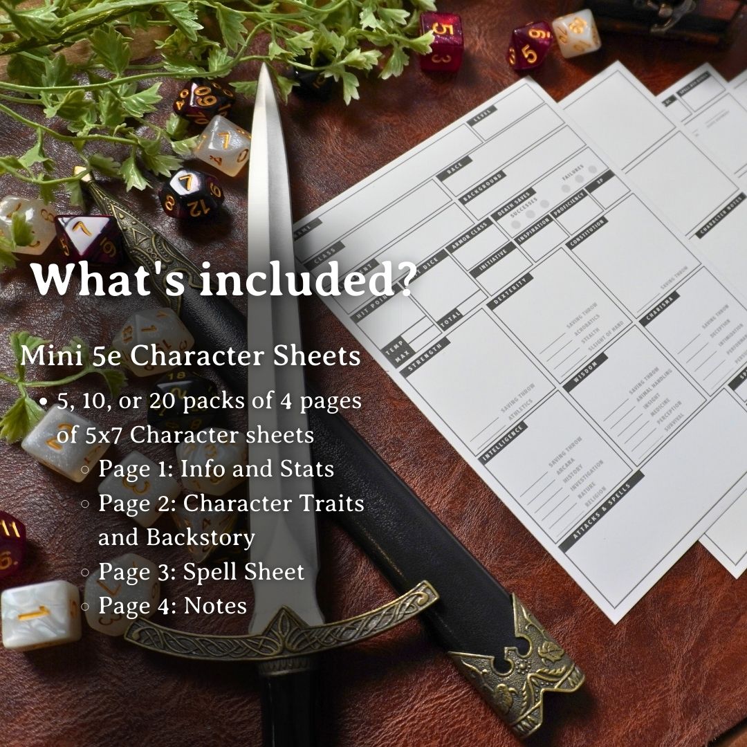 Mini 5e DnD Character Sheets