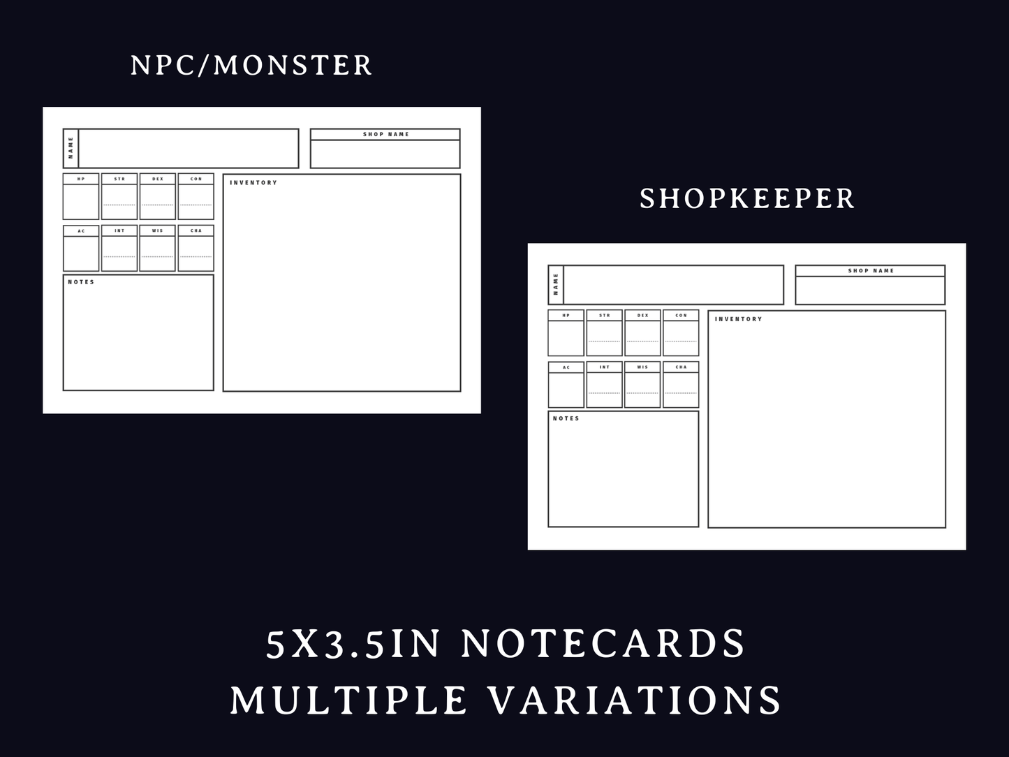 NPC and Monster Cards (5e)
