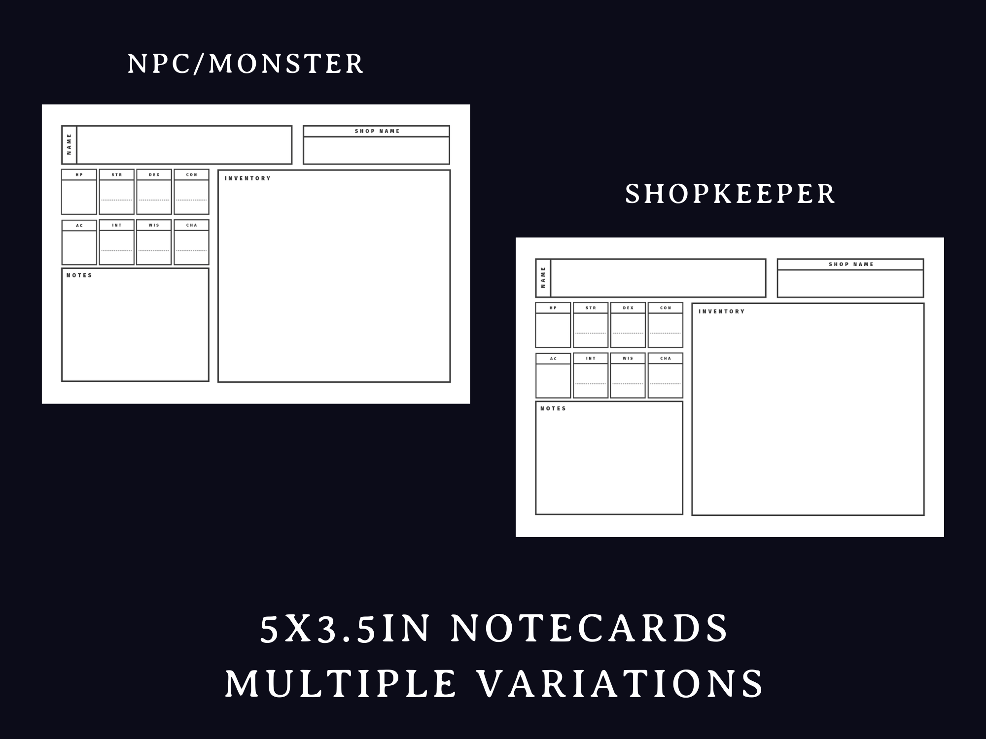NPC and Monster Cards (5e)