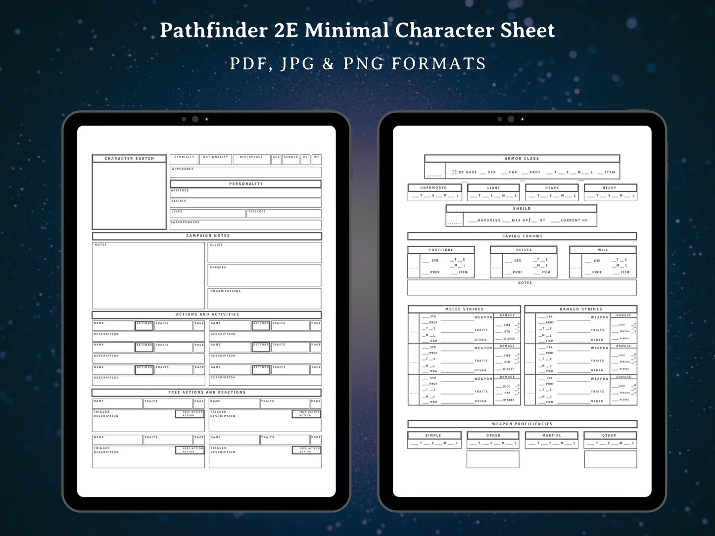 Pathfinder 2e Minimal Character Sheet