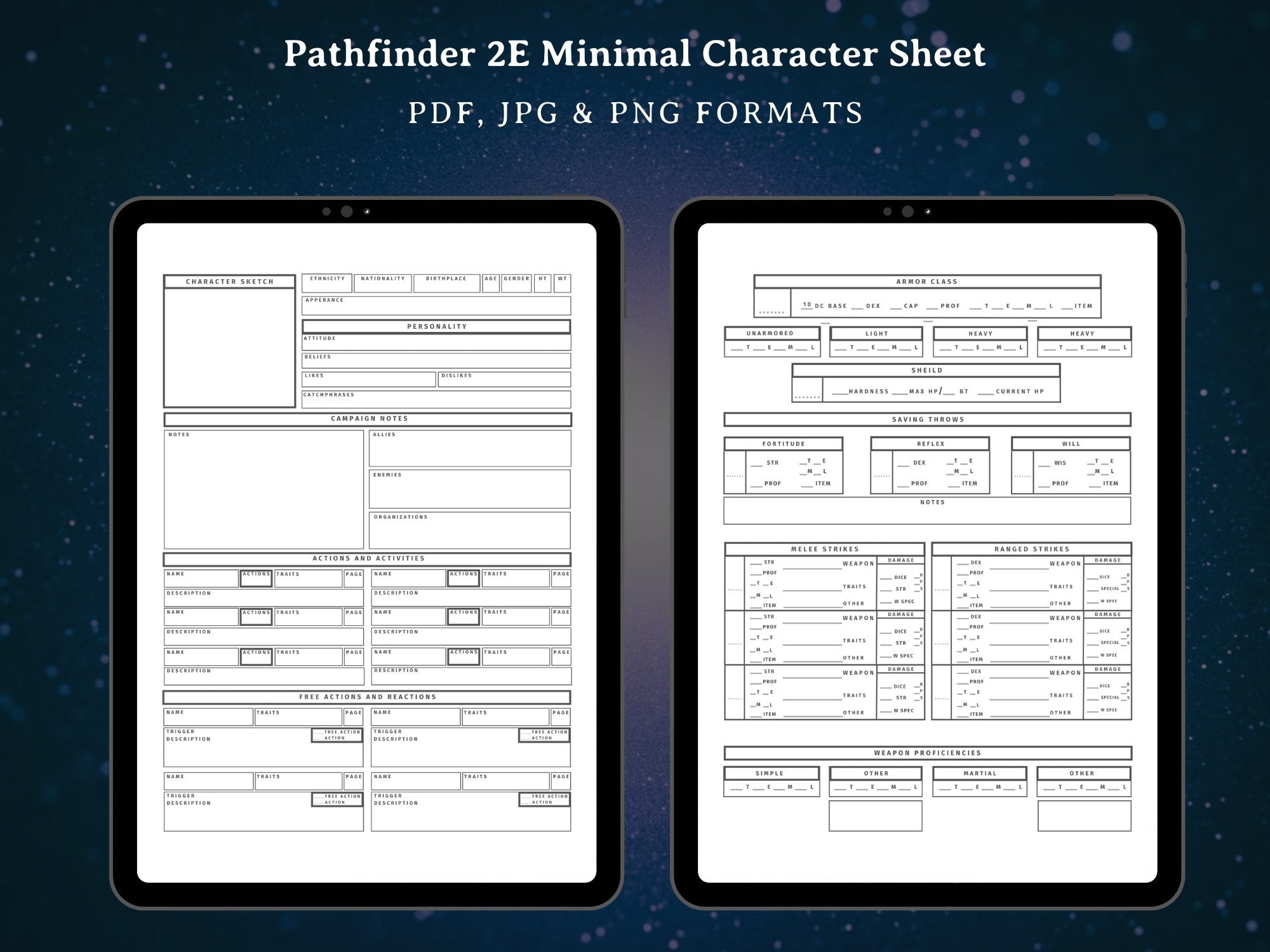 Pathfinder 2e Minimal Character Sheet