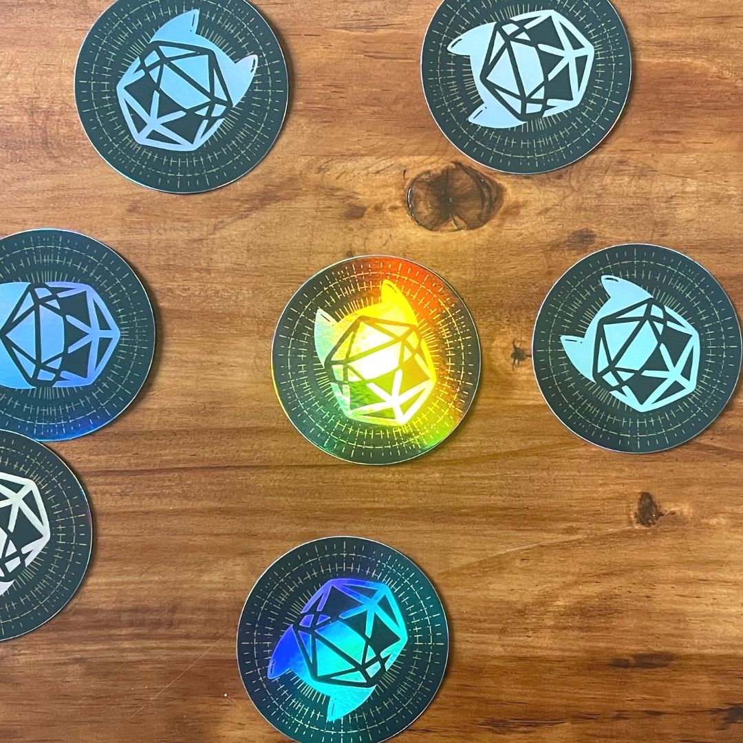 D20 Cat Holographic Sticker
