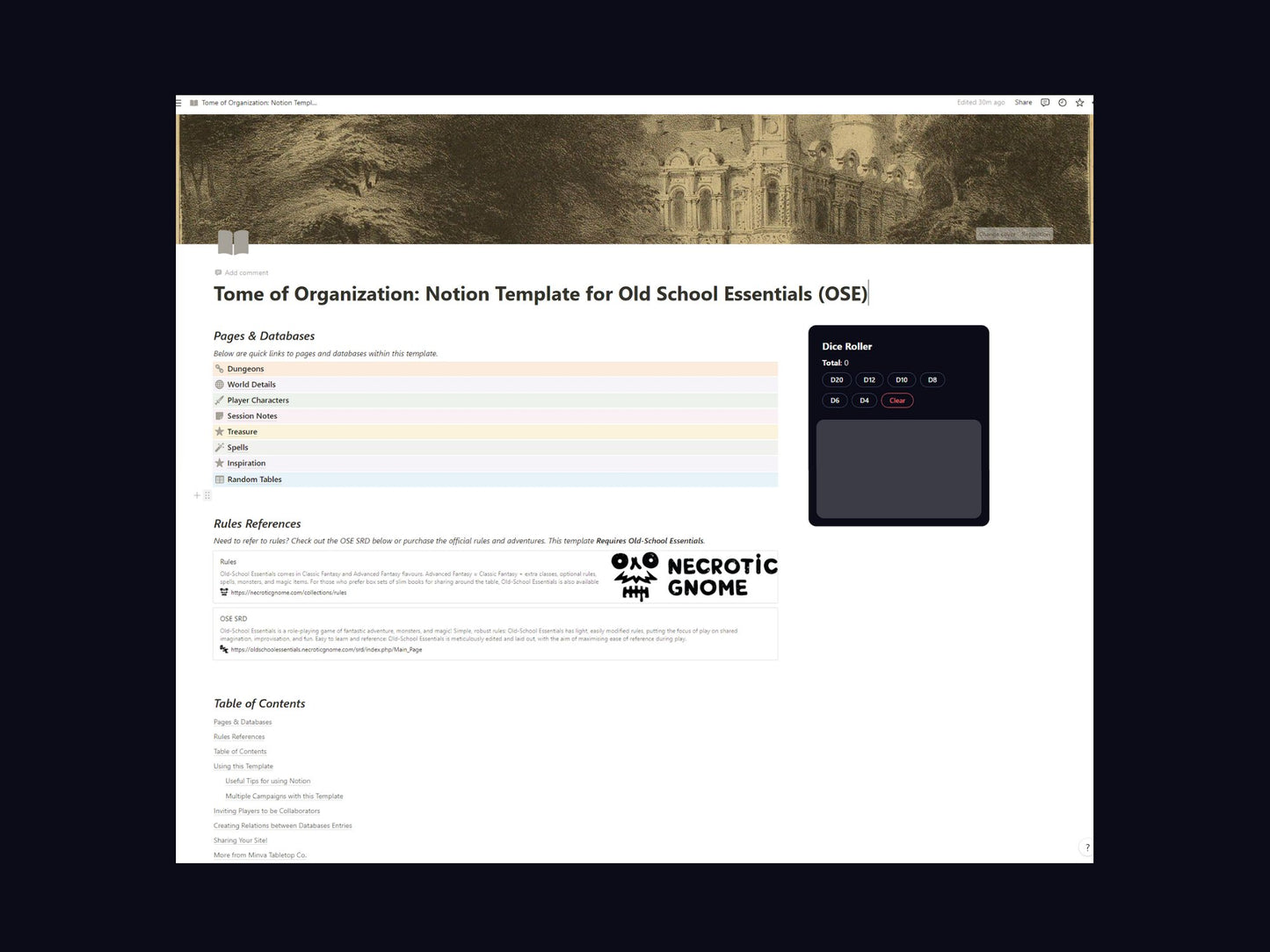 Tome of Organization Notion Template: Designed for Old-School Essentials