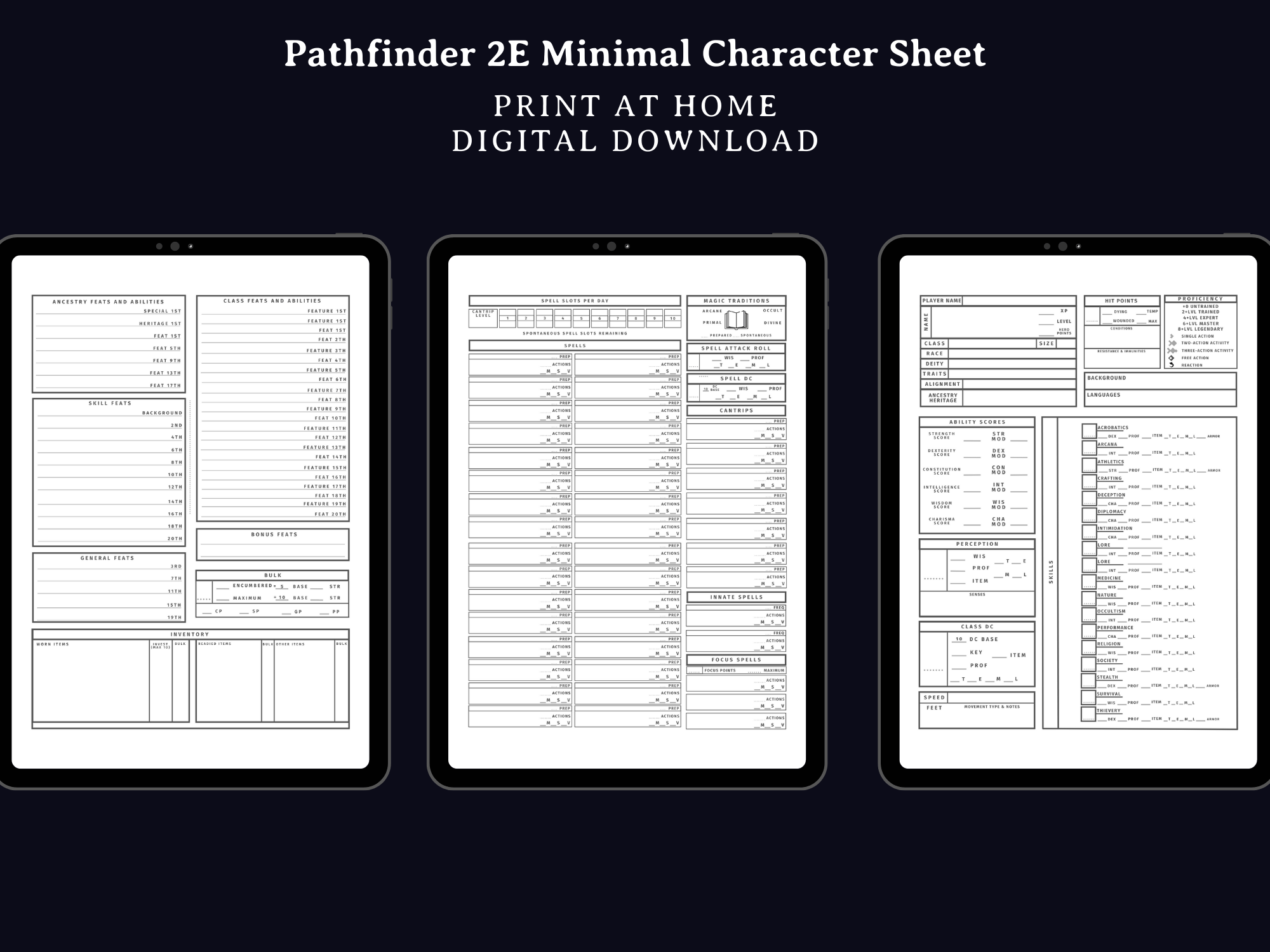 Pathfinder 2e Minimal Character Sheet