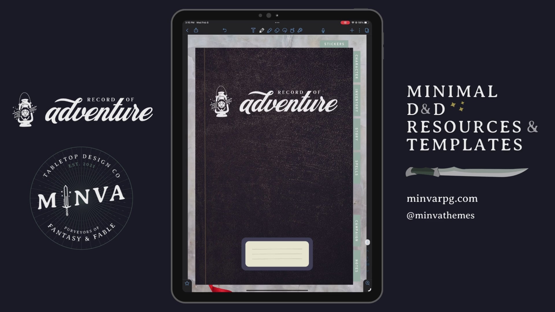 5e D&D Character Journal for Tablets Record of Adventure