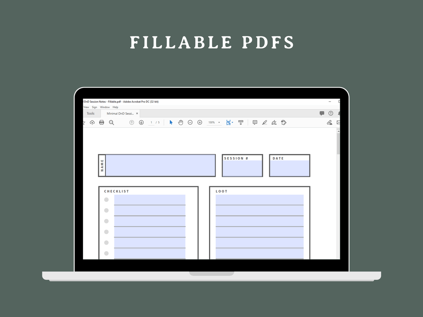 TTRPG Session Notes D&D notes template Minva Tabletop Design Co